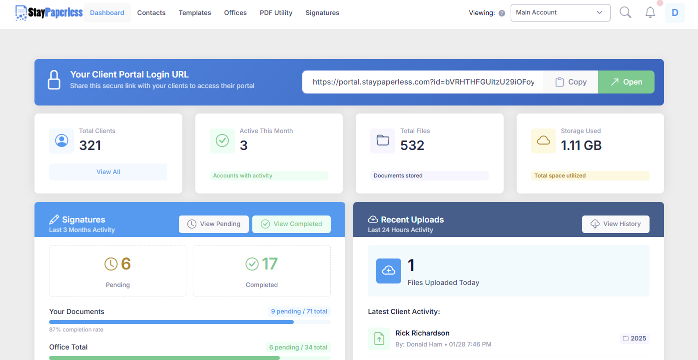 StayPaperless Dashboard - E-Signature & Client Portal